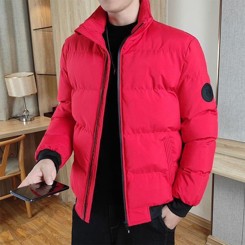 Winter New Men Thicken Down Cotton Parkas Casual Fashion Solid Windproof Stand Collar Zipper Cardigans Warm Long Sleeve Coats