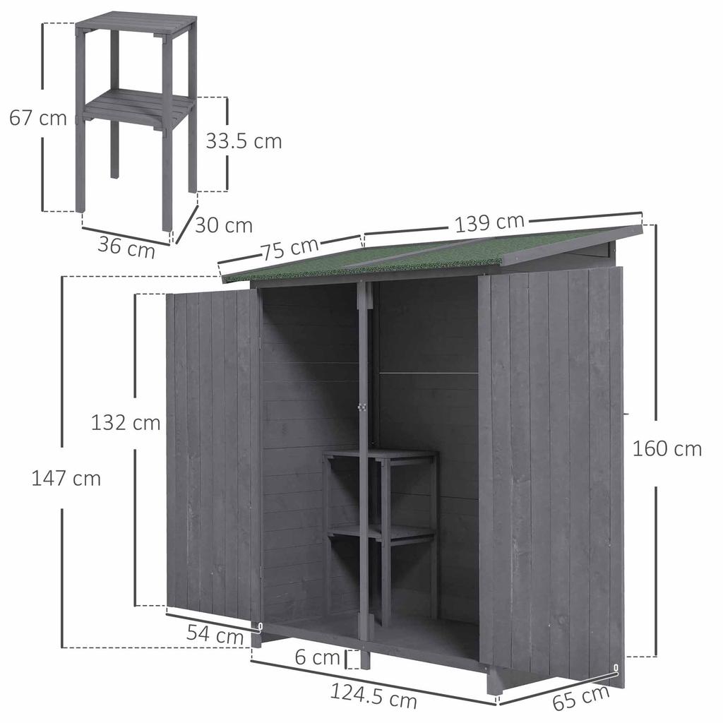 139 X 75 Fir Wood Garden Shed, with Asphalt Roof - Grey