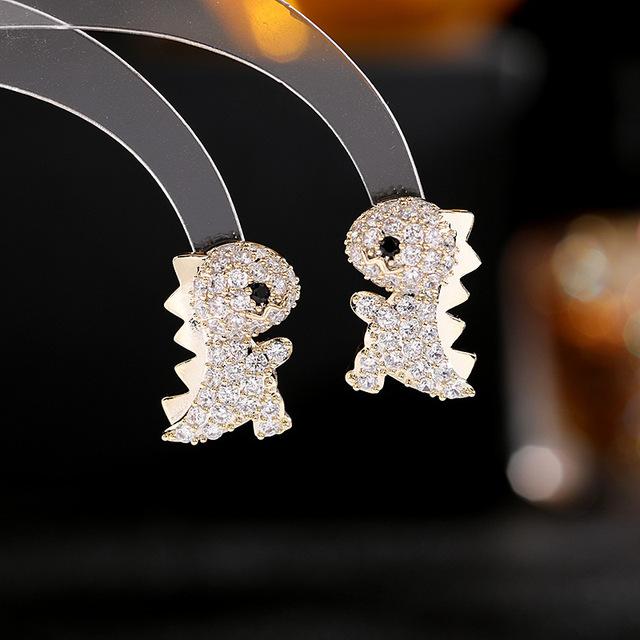 

Креативные серьги-гвоздики с динозаврами для девочек, красочные дизайнерские серьги-гвоздики с кубическим цирконием, роскошные ювелирные изделия из серебра 925 пробы с иглами белый