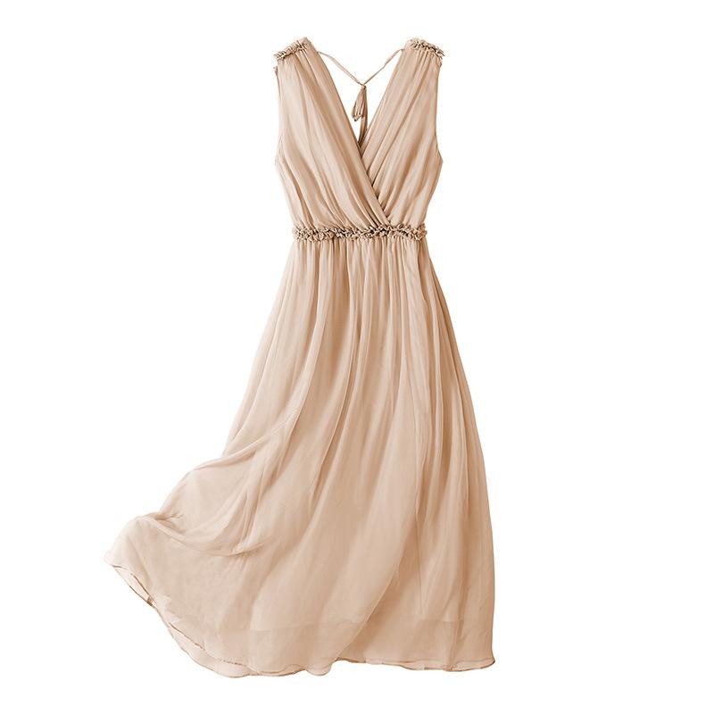 2025 Summer New Heavy Silk Dress Women's Medium and Long Sleeveless High-end Mulberry Silk Thin Long Dress OL Hair