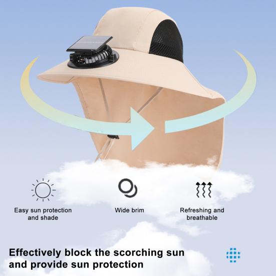 Solar Fan Hat Wide-Brimmed Shawl Fishing Hat with Dual-Power Fan Design Solar USB Charging UV-Protection Outdoor Hat