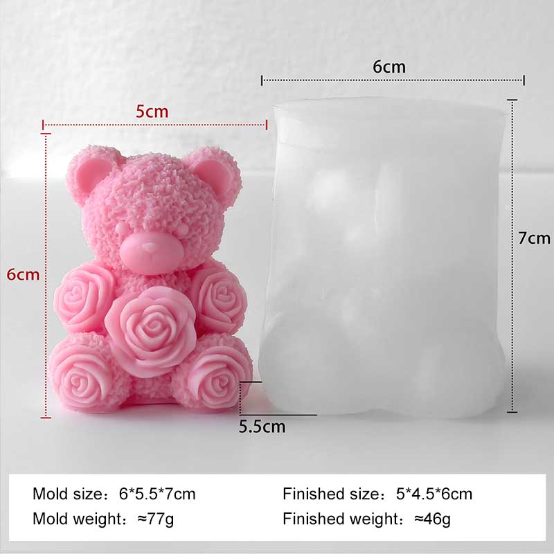 DIY Valentine's Day Rose Bear Silicone Mold Handmade Gift Scented Candle Gypsum Resin Mould Wedding Decor Candle Making Supplies