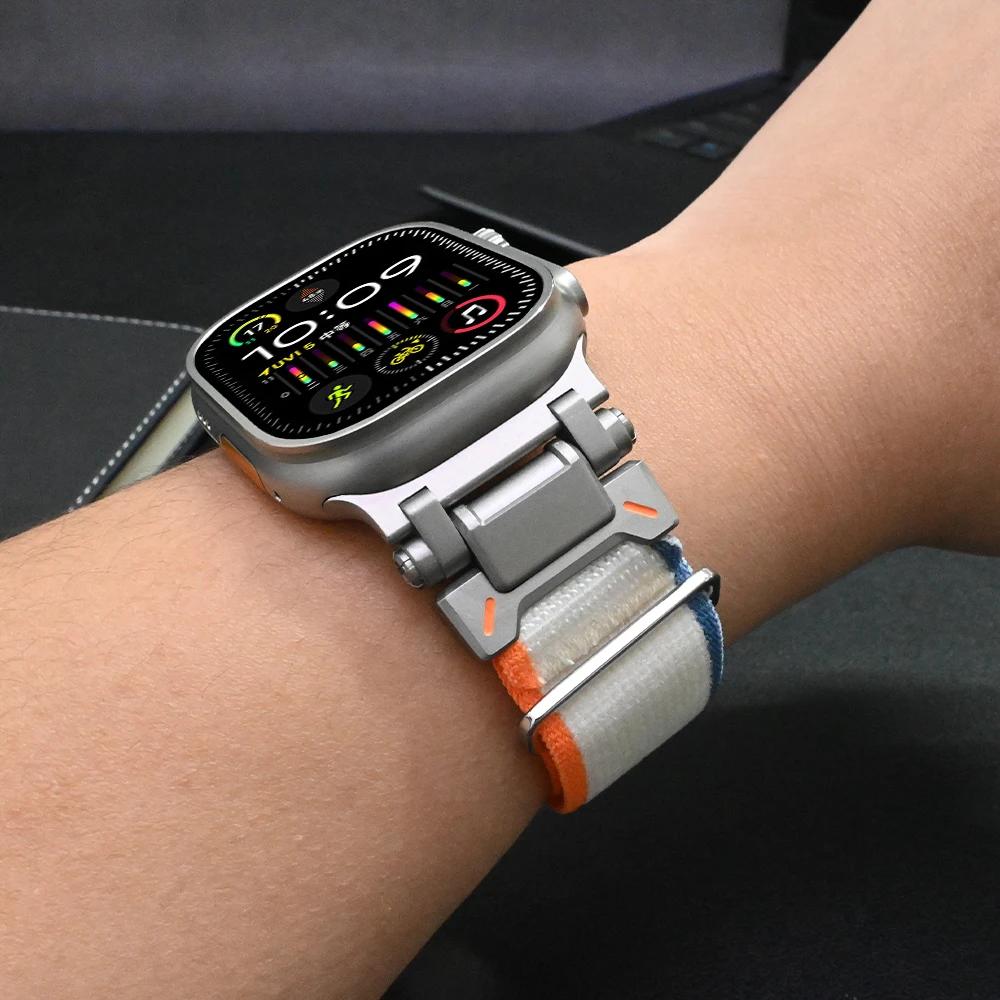 Nylon Strap For Apple Watch Ultra 2/1 49mm 46mm 45mm 44mm Metal Connector Bracelet For iWatch Series 10 9 8 7 6 5 4 se Men Band