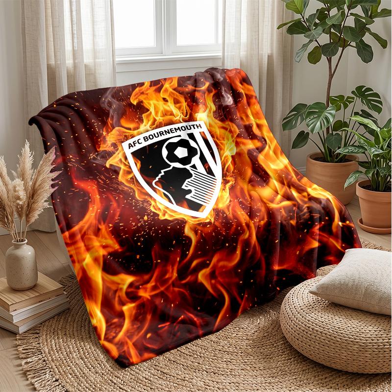 Bournemouth Football Print Flannel Blanket, Soft Warm Lightweight Throw Blanket for Sofa Bed Camping
