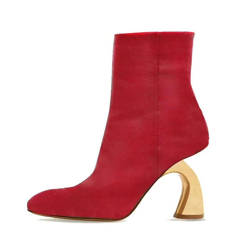 Fashion New 9cm Irregular High-heel Black Red Short Boots European American Autumn Winter Fashion High Heels Ankle Women Boots Sizes 43