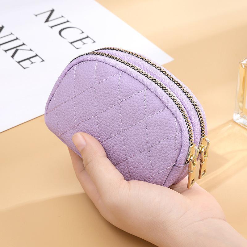 Portable Double Layer Coin Purse Water Resistant PU Leather Zipper Mini Card Holder for Women Daily Use