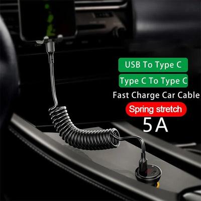 66W 5A Hızlı Şarj Tipi C Kablo Yaylı Teleskopik USB C Veri Kablosu Araç Telefonu şarj aleti kablosu Samsung Xiaomi Huawei için