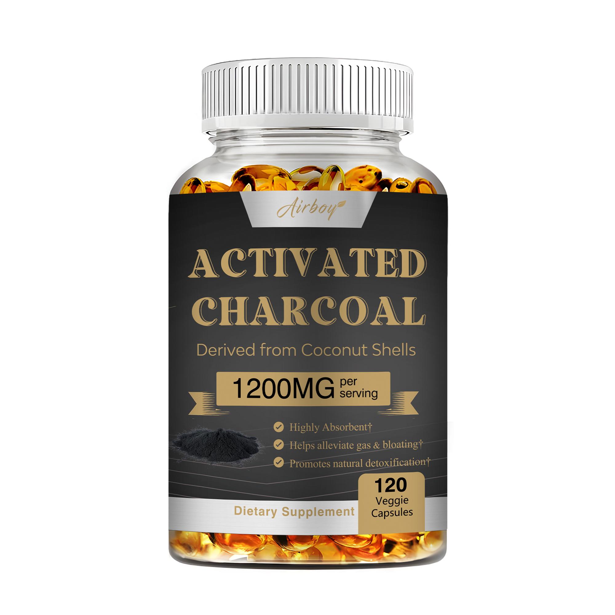 

Airboy Natural Coconut Shell Activated Charcoal Detox Supplement: Relieves bloating, improves digestion, and protects the stomach and intestines. 120