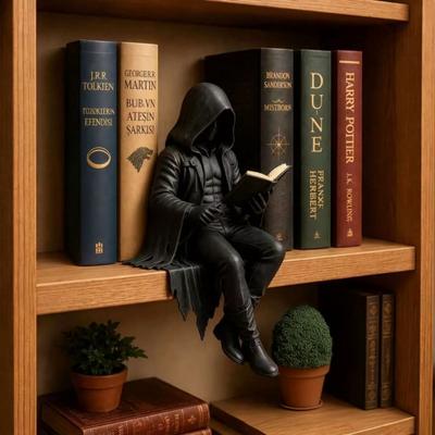 Huaqianguhh Gothic Dark Fantasy Figure, Skeleton Reading Book Statue, Academy Home Decor for Library Office Study Room Collector Display Gift