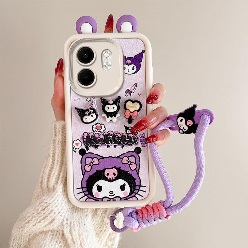 KEYSION Cute Ear 3D Cartoon Case for Infinix Hot 50i with Bracelet Soft Silicone Shockproof Phone Cover for Infinix Smart 9 HD
