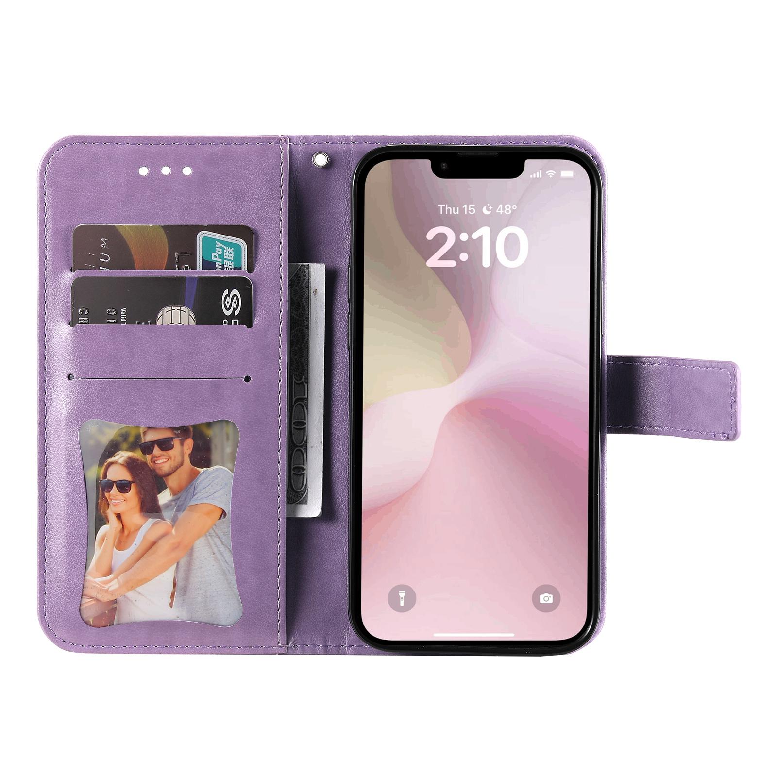

For iPhone 16e Case Floral Pattern PU Leather Wallet Stand Phone Cover Blue