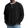 Men’s Long Sleeve Waffle Knit Henley Shirt with Button Placket Casual Pullover Top for Everyday Wear
