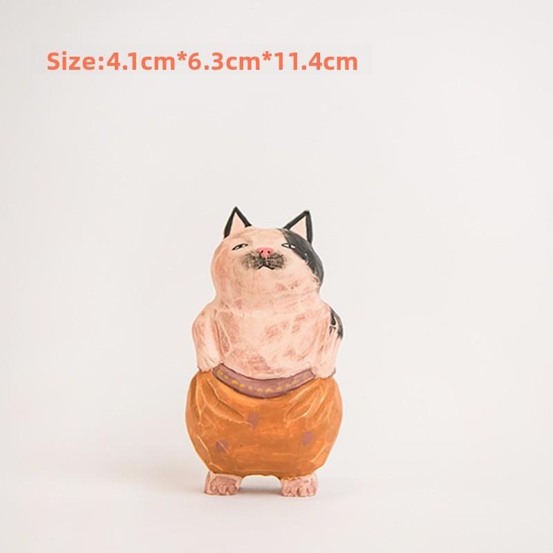 Wooden Cat Figurine Decor Handmade Gift For Cat Lovers Home Office Display