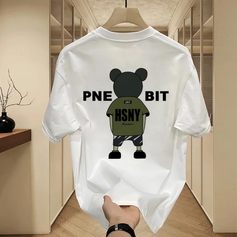 Летняя хлопковая футболка с короткими рукавами, мужская модная простая модная брендовая модная универсальная футболка с мультяшным принтом 5XL белый