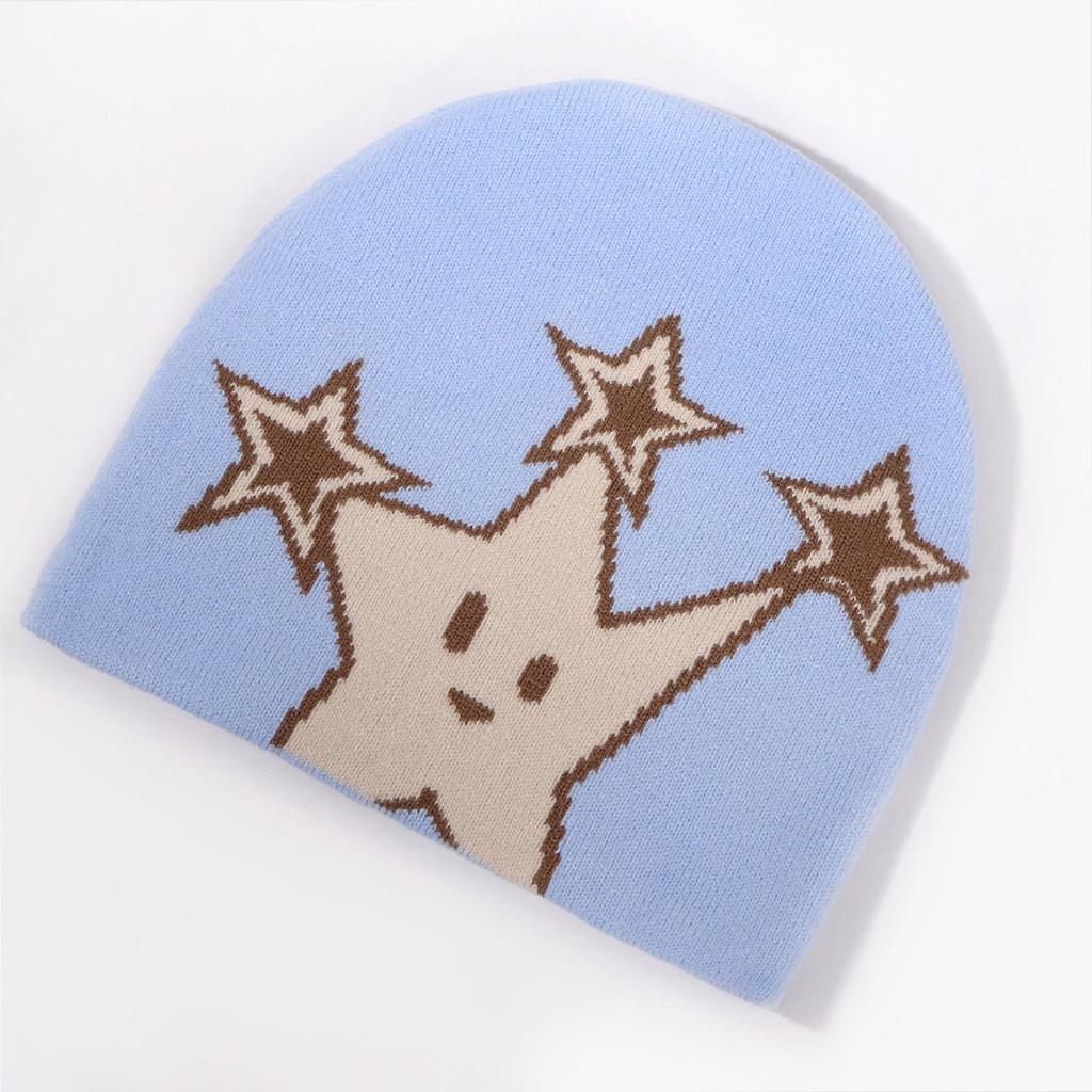 Knit Hat For Women Men With Star Pattern Warm Winter Wear For Outdoors