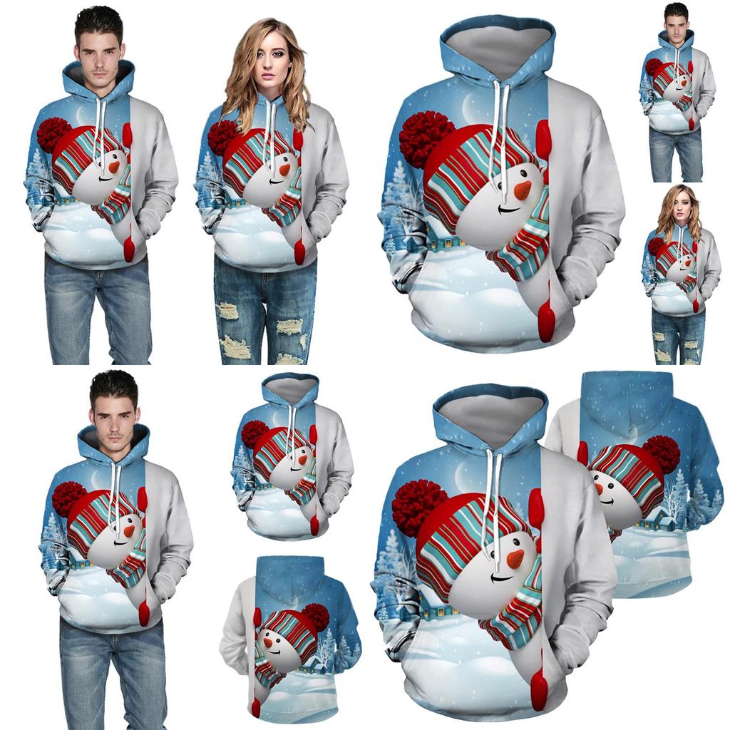 Cozy Men Xmas Hoodie Christmas Snowman Print Sweatshirt Soft Long Sleeves Top