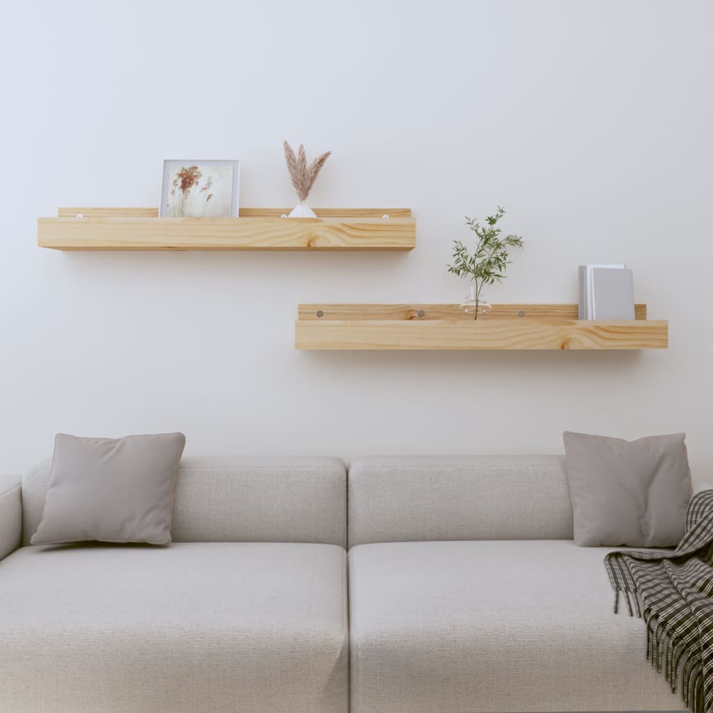Wall Shelves 2 pcs 80 x 12 x 9 cm Solid Pine Wood