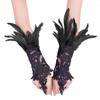 Wristband Feather Lace Glove Embroidery Women Halloween Cuffs Halloween Feather Gloves  Carnival