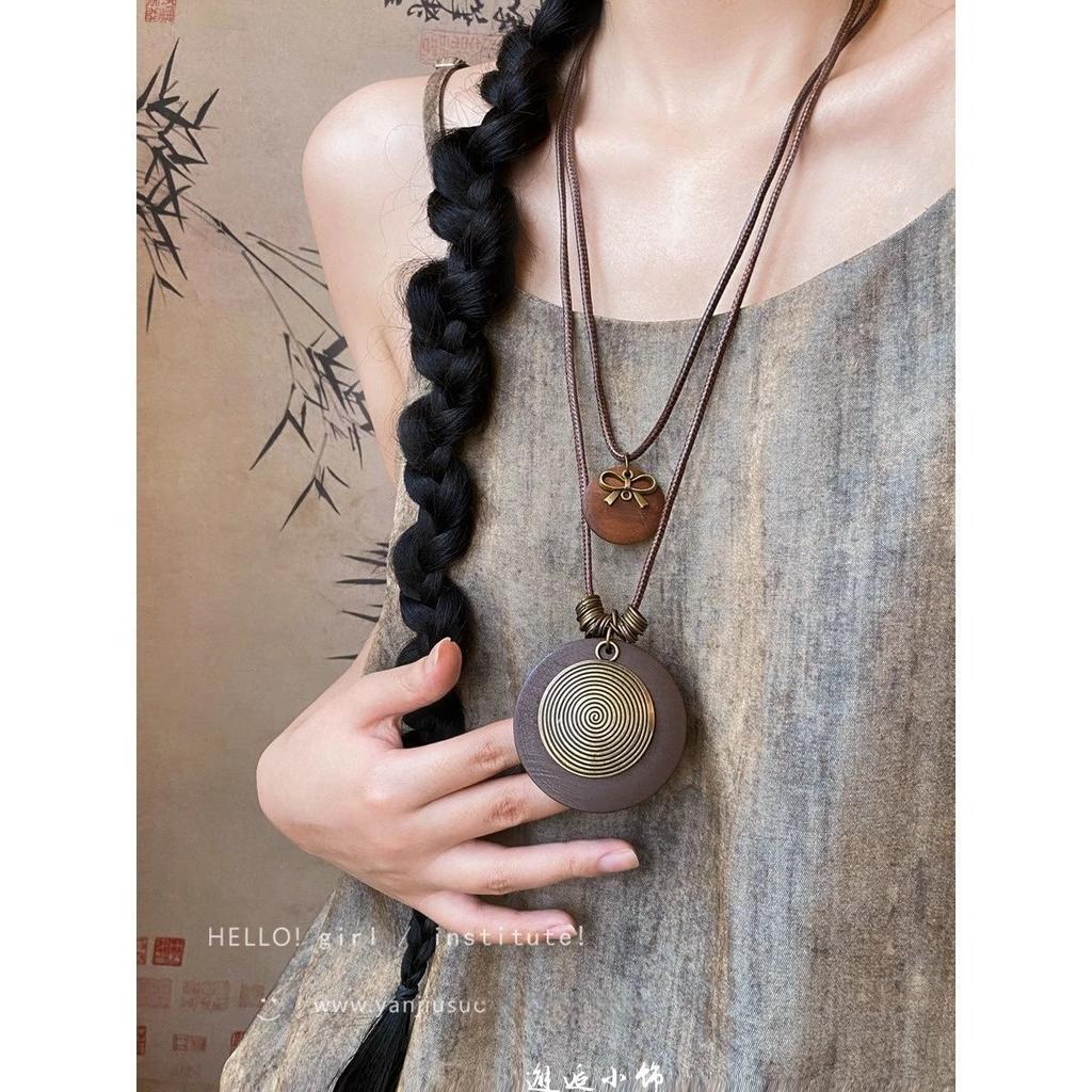 Zen Feather Pendant Long Necklace Women's Retro Ethnic Versatile Sweater Chain New Chinese Accessories