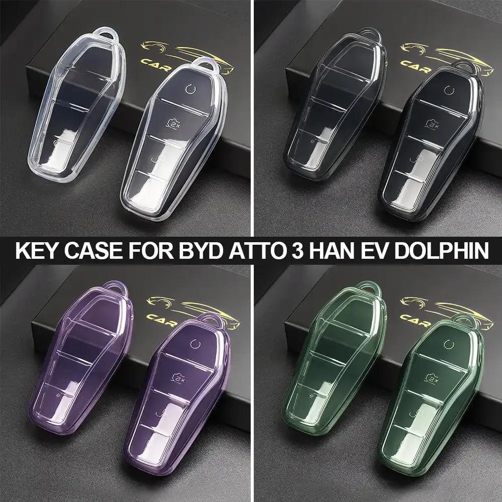 1Pc New Soft TPU Car Key Case for BYD Atto 3 Han EV Dolphin 4 Buttons Remote Control Protect Cover Auto Accessories