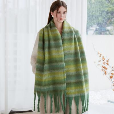 Écharpe Tricotée Épaisse Chaude d'Hiver pour Femme Châle Wrap Rayé Doux Usage Quotidien au Bureau