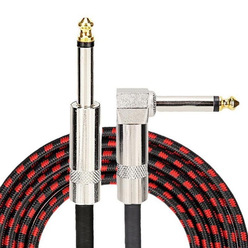 Nylon Guitar Cable 1/4inch Electric Guitar Cord Right Angle Electric Guitar Cable 6.35mm Plugs Instrument Cable for Basses