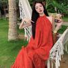 Xishuangbanna travel wear Sanya seaside skirt retro red neck dress vacation beach dress