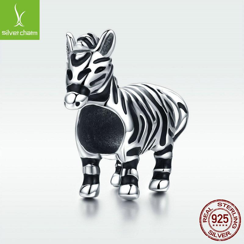 S925 Sterling Silver Three-Dimensional Cute Zebra Pendant Pendant Girls Bracelet Accessories Scc550