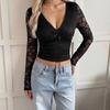 New Style Sweet and Cool Girl-style Lace V-neck Long-sleeved T-shirt for Women