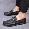 Popular Doudou Shoes Men's First-layer Cowhide Lazy Shoes Live Broadcast Large-size Casual Alligator Pattern Leather Shoes Men