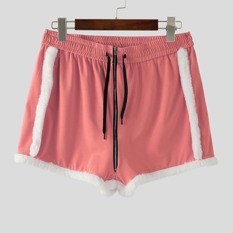 

INCERUN Мужские мини-шорты с кулиской, эластичной талией, меховой вставкой в стиле пэчворк, для дома 5XL розовый