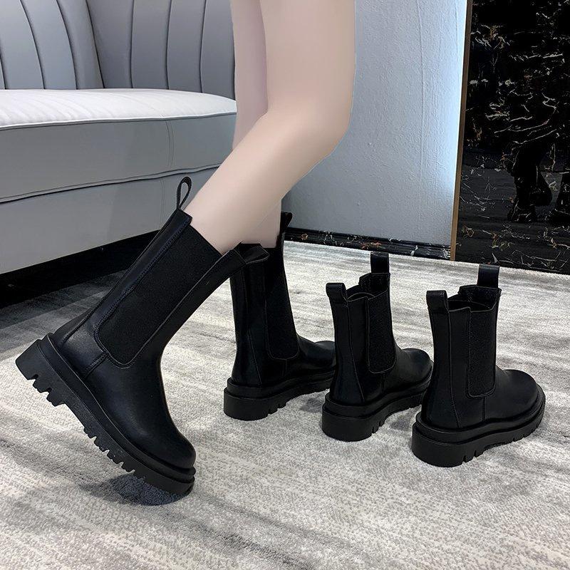 Cigarettstövlar med tjock sula Martin-stövlar dam 2025 höst och vinter nya brittisk vind tub Internetkändis Chelsea korta stövlar enkelstövlar
