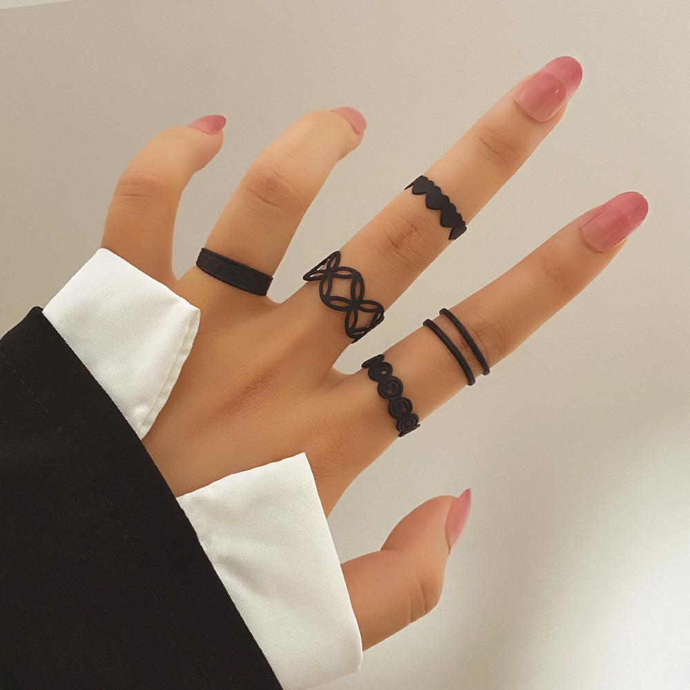 European and American Trendy Black 9-Piece Ring Set