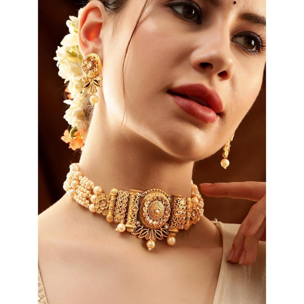 White Pearls, and Beaded Chain Choker Set For Women