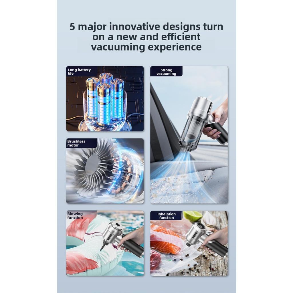 Aspirator auto portabil multifuncțional wireless de mare putere - Încărcare USB, Colector de praf cu aer comprimat, Uscător de păr