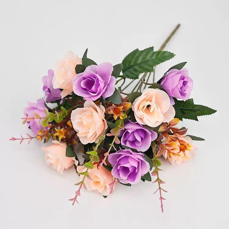 12-Head Autumn Rose Silk Flowers for Home Decor, European Wedding, or Photography Props