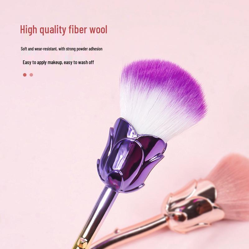 Portable High-End Soft Bristle Makeup Brush - Single Rose Flower Design for Powder and Blush