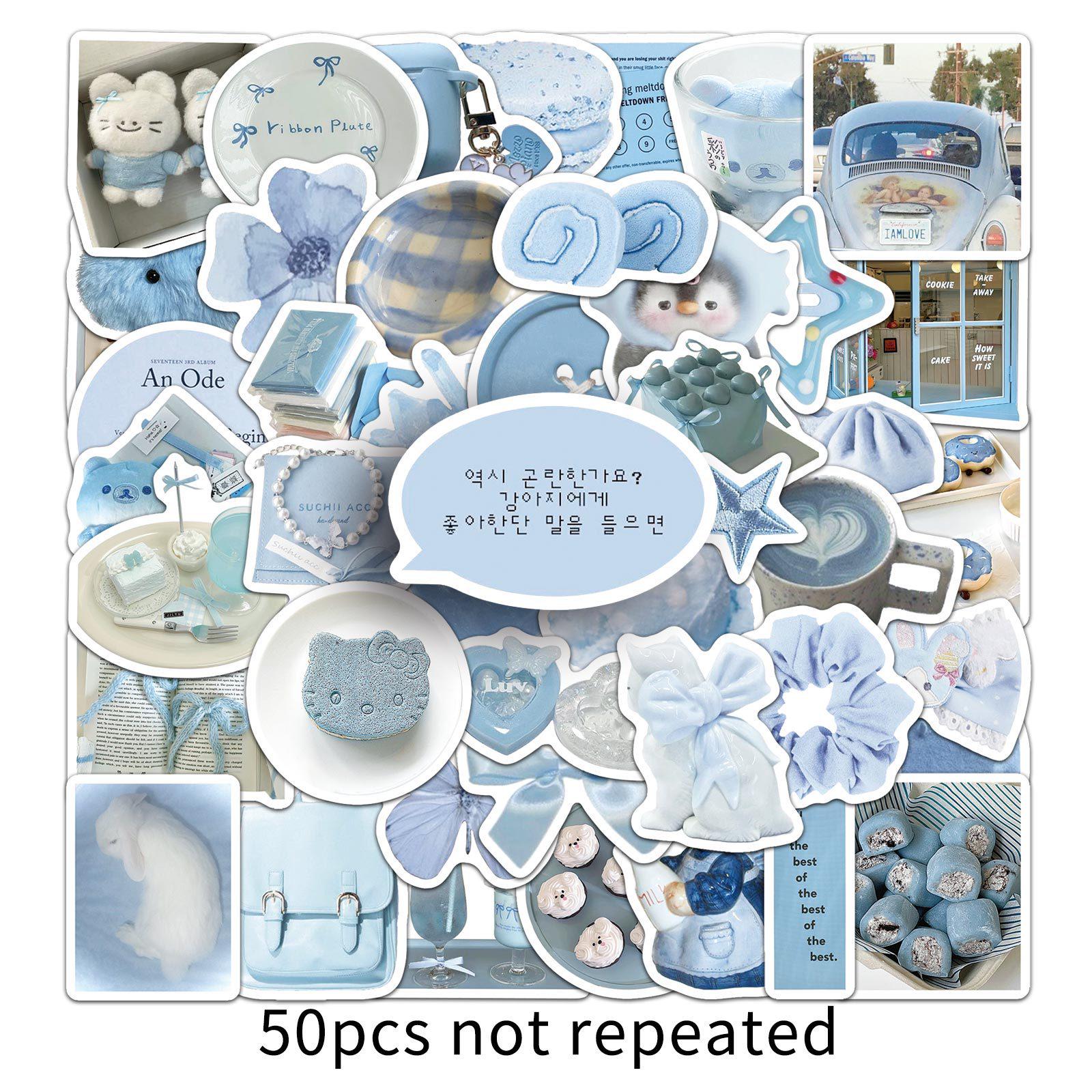 50 Light Blue Korean INS Style DIY Waterproof Stickers for Phone Cases, Tablets, Laptops