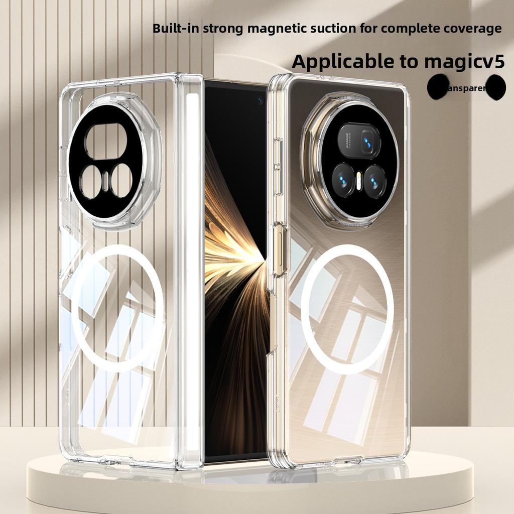 For Huawei Honor Magic V5 Case Soft Transparent Middle Hinge Magnetic Magsafe Protective Back Cover For Magic V5 Phone Shell