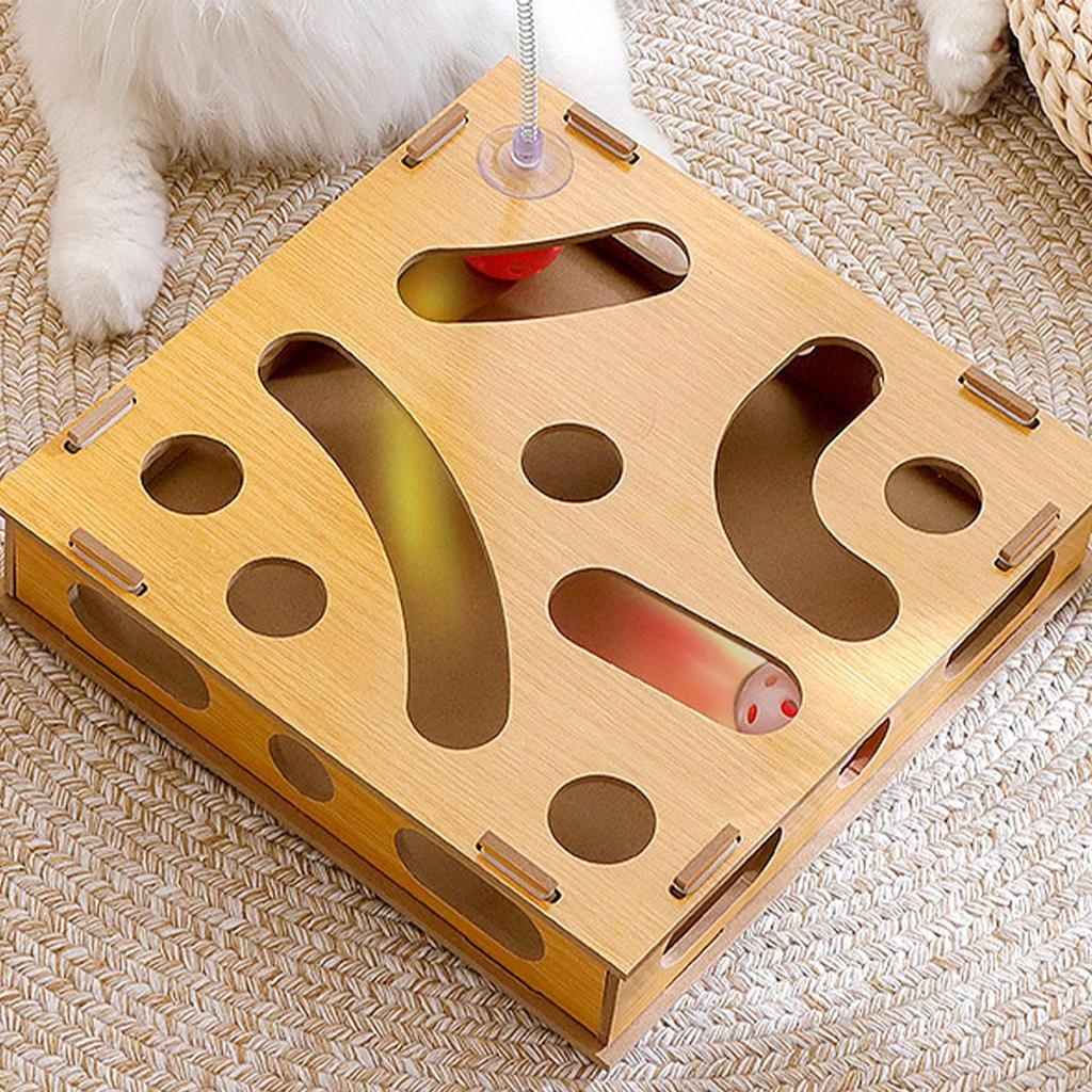 Cat Toy Puzzle Box Claw Grinding Interactive Interesting Cat Game Box with Cat Teasing Stick and