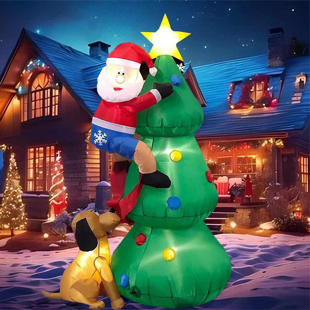 Christmas Inflatables Decoration Dog Bite Santa Built-in LED Inflatable Model Luminous Xmas Atmosphere Outdoor Decor Model