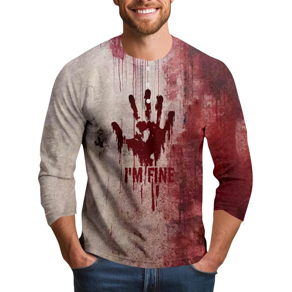 Men's Halloween Print Raglan Dralan Three-quarter Sleeve Casual Top