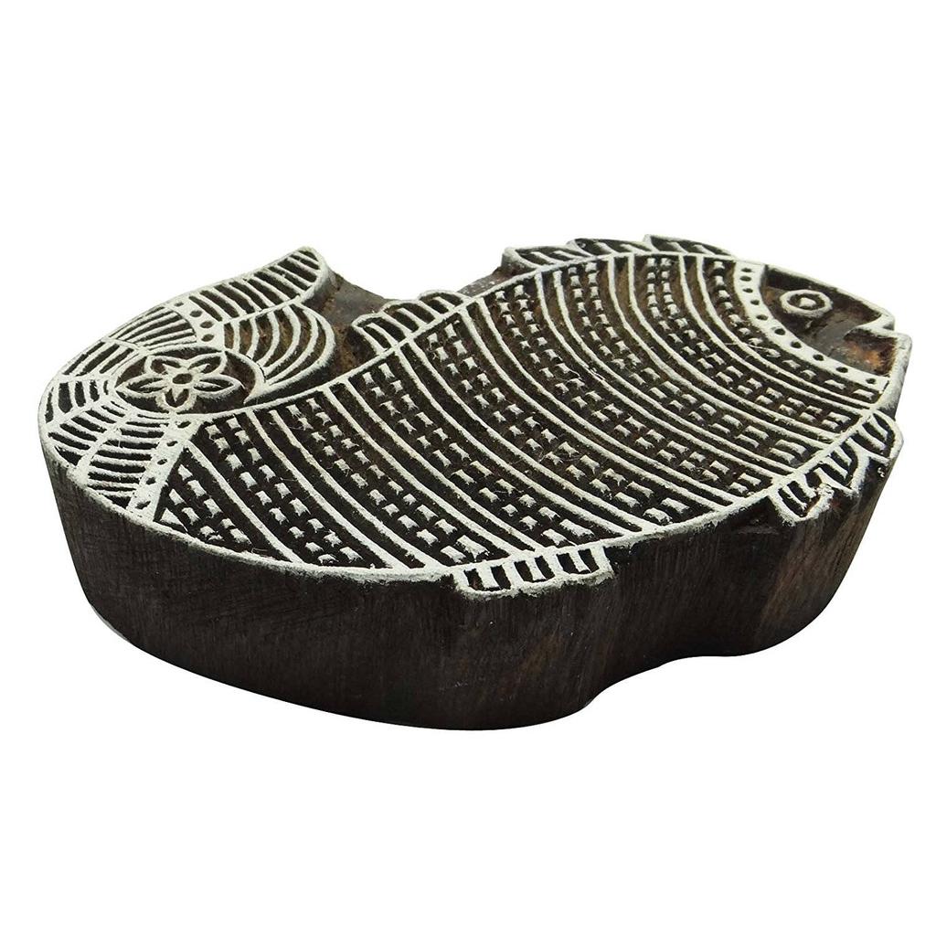 Indian Wood Block Art Fish Handcarved Indian Wooden Stamp Scrapbook Stamp