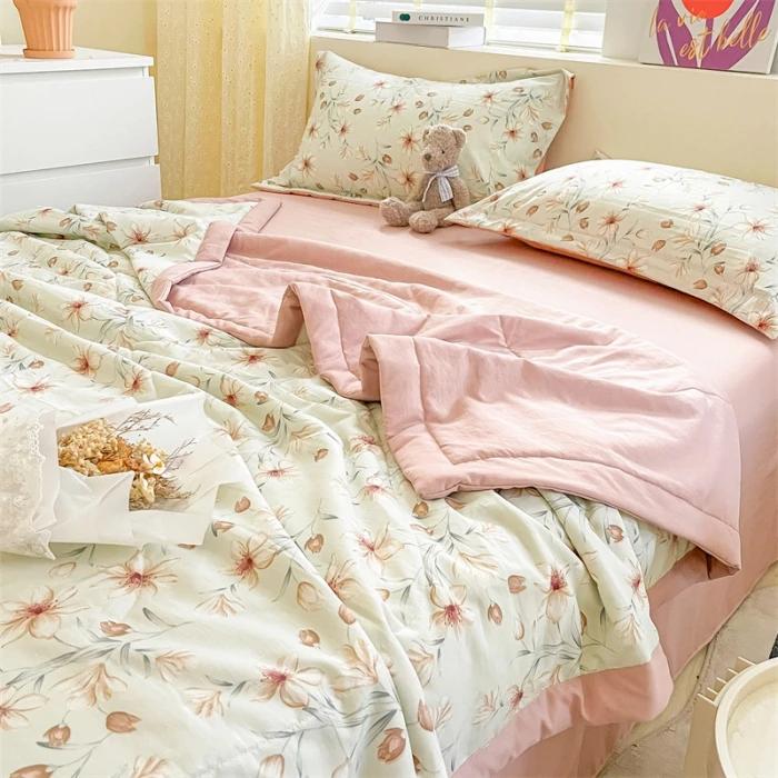 Cotton Air-Conditioning Quilt Cover for Children and Adults, Soft Flower, Double Printed, Washable Bed, Home Use, New