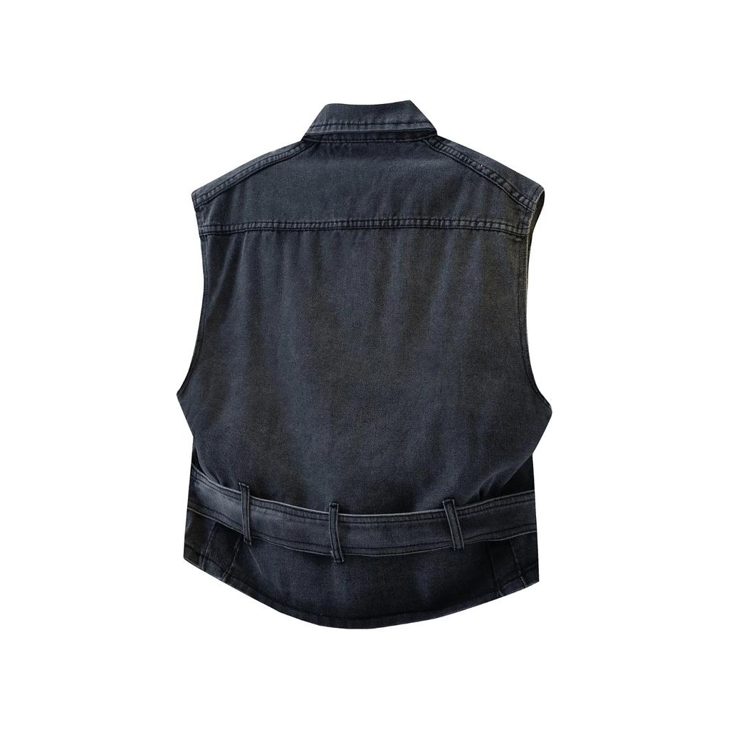 2026 Spring Men Motorcycle Biker Denim Vest Vintage Blue Muilt Pockets Sleeveless Jackets Punk Cowboy Fashion Black Wasitcoat