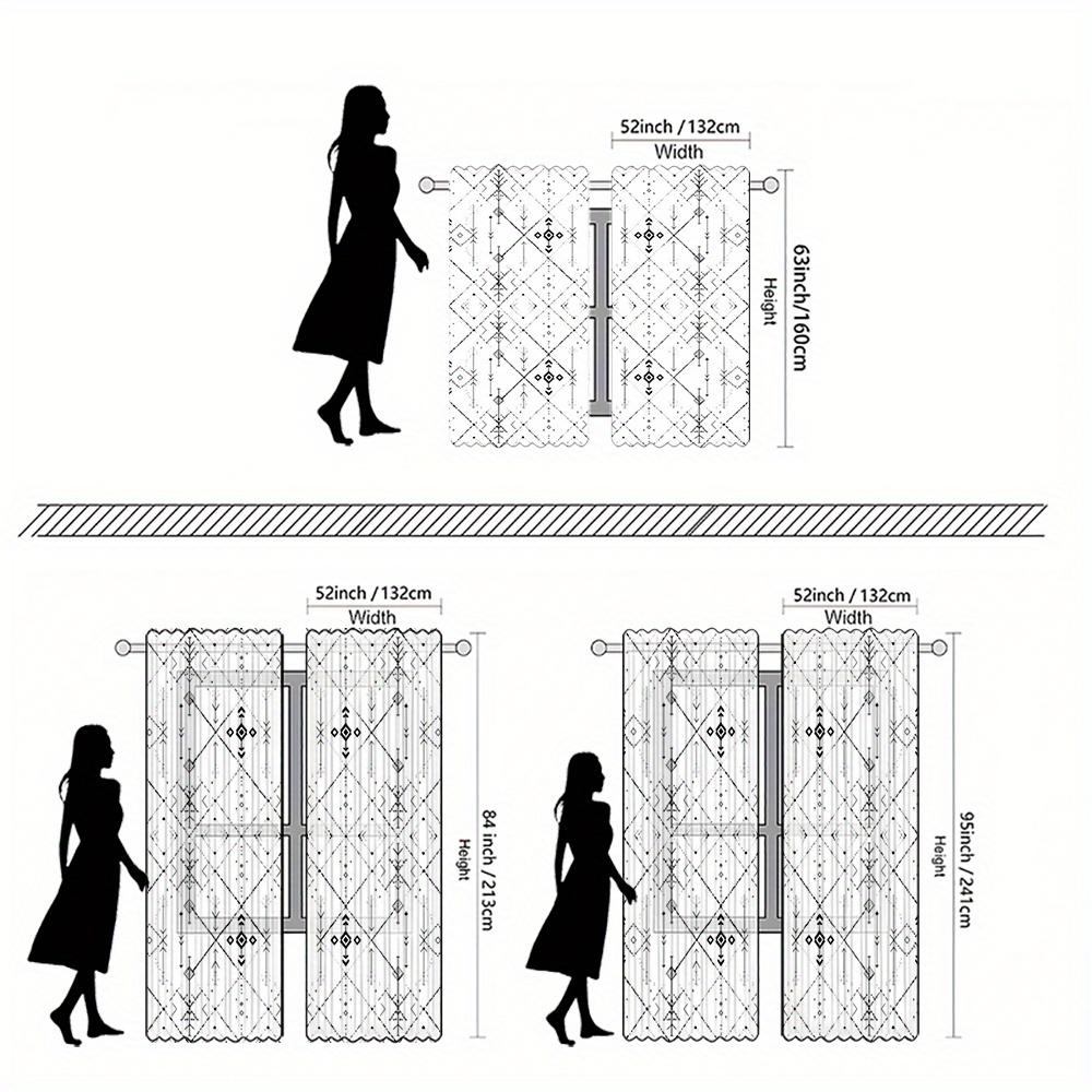Set Of 2 Bohemian Black White Geometric Pattern Curtains Semi Transparent Polyester Design Living Room Bedroom Curtain With Rod Pocket Perfect For