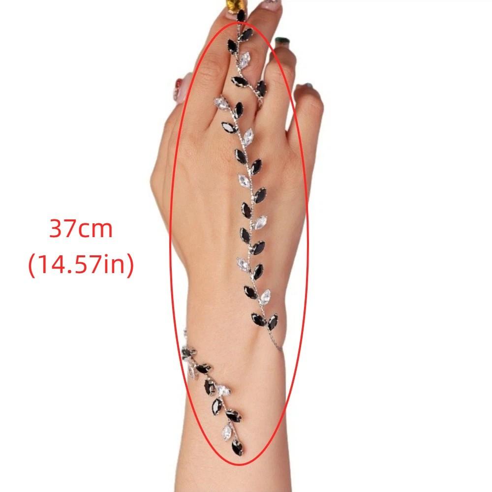 Simple Elegant Fashionable Luxury Bracelet Rhinestones Adjustable Leaf Cubic Zircon Hand Palm Bracelet Hand Piece Jewelry