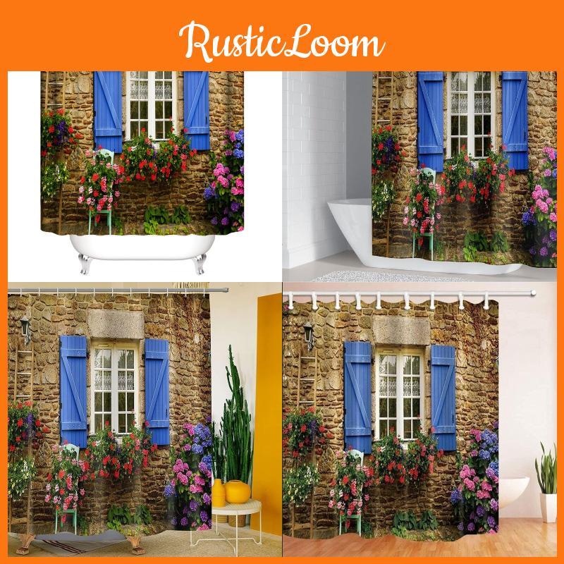 Polyester Printed Bathroom Shower Curtain With Modern Window Design