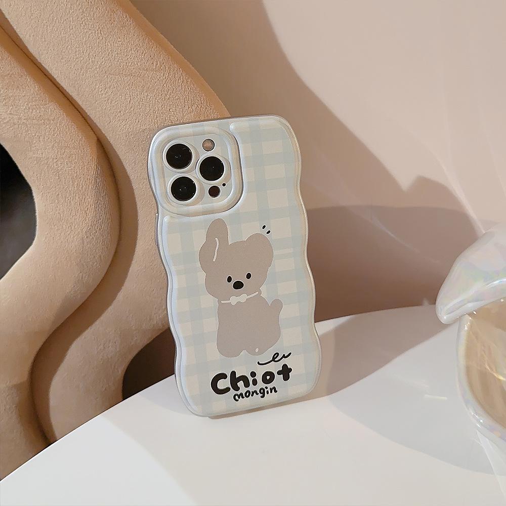 

Korean Style Puppy Suitable for 15 Apple Iphone14 Mobile Phone Case 16promax Hollow Lattice 11 Electroplating 12 12pro (6.1)