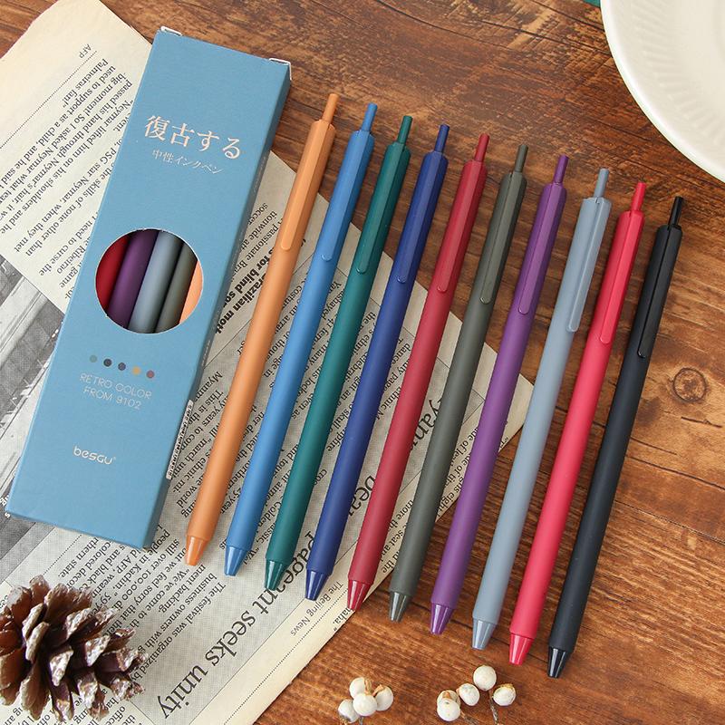 5pcs Retro Color Pen Set Triangular Barrel Vintage Purple Gray Brown Gel Ink Pens for Marker Liner Office School Supplies A6727